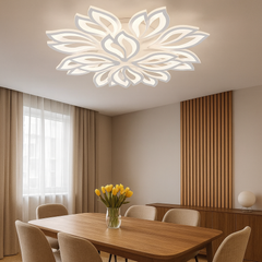 Lustra LED 19250/8+4N WH 240W cu lumina ajustabila 3000–6500K si telecomanda, utilizata intr-un dining modern pentru atmosfera uniforma si eleganta.