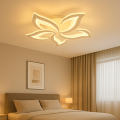 lustra LED 19302/5N WH 70W pentru dormitor, lumina 3000–6500K reglabila cu telecomanda, potrivita pentru camere moderne si confortabile