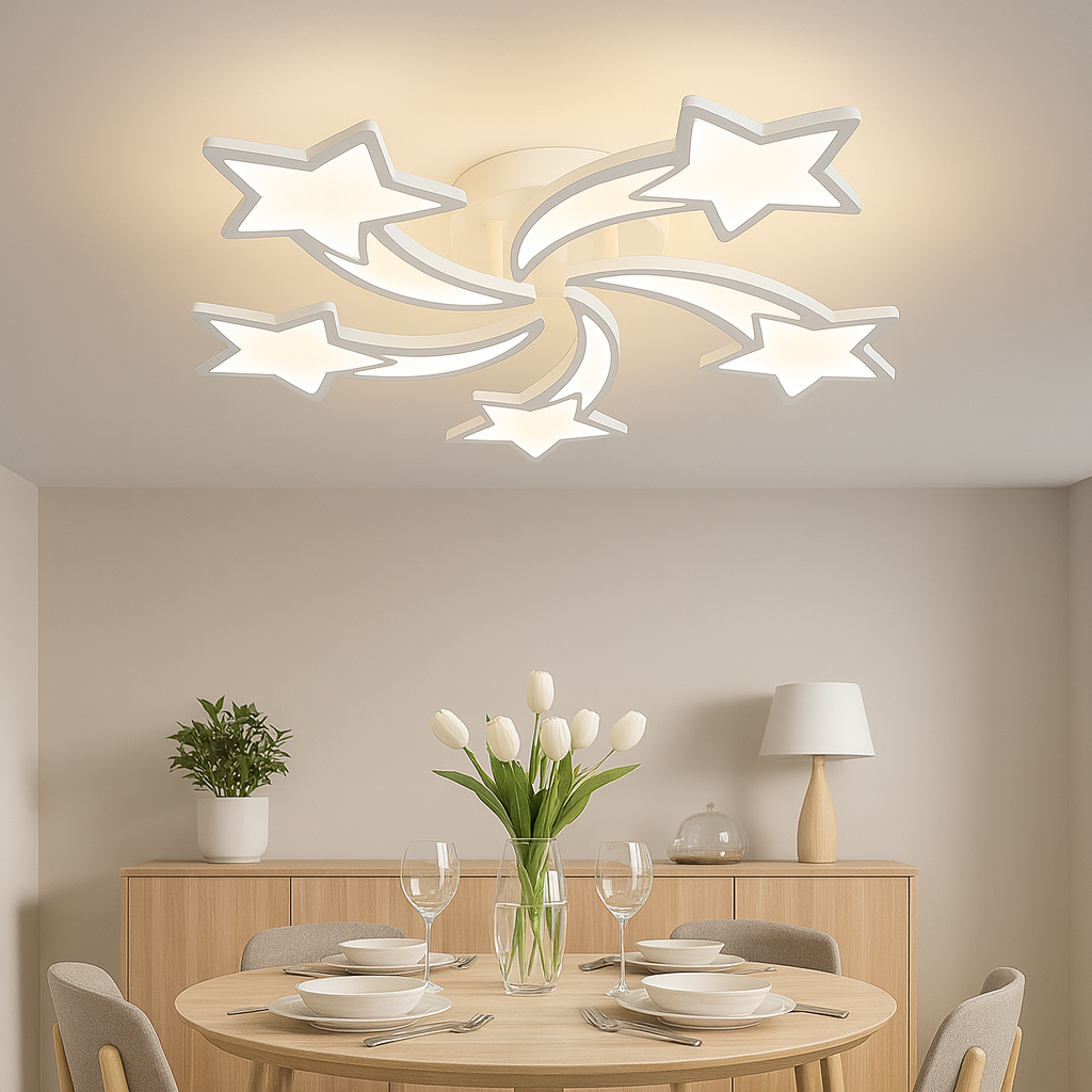 lustra LED 19316/5WH 110W pentru dining, lumina reglabila 3000–6500K cu telecomanda, iluminare puternica si potrivita pentru spatii contemporane