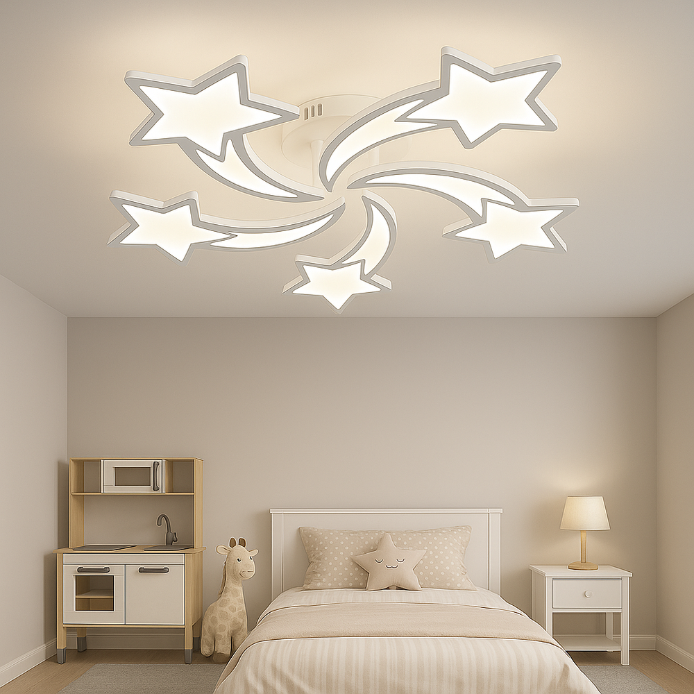 lustra LED 19316/5WH 110W pentru dormitor, lumina 3000–6500K reglabila cu telecomanda, potrivita pentru camere moderne si confort zilnic