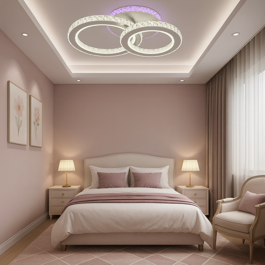 lustra LED 19373/2WH+CH 120W lumina 3000–6500K cu telecomanda, potrivita pentru dormitor modern cu iluminare uniforma si confortabila