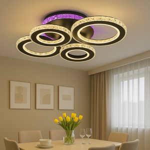 Lustra LED moderna 4 cercuri negru-crom cu cristale si telecomanda 19373/2+2BK+CR