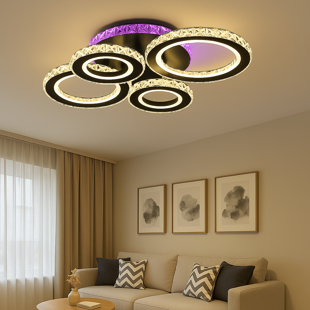 lustra LED 19373/2+2BK+CR 177W cu lumina 3000–6500K si telecomanda, ideala pentru living modern cu iluminare puternica si eficienta