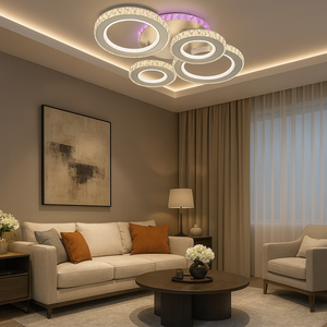 Lustra LED moderna 4 cercuri alb-crom 160W cu telecomanda 19373/2+2