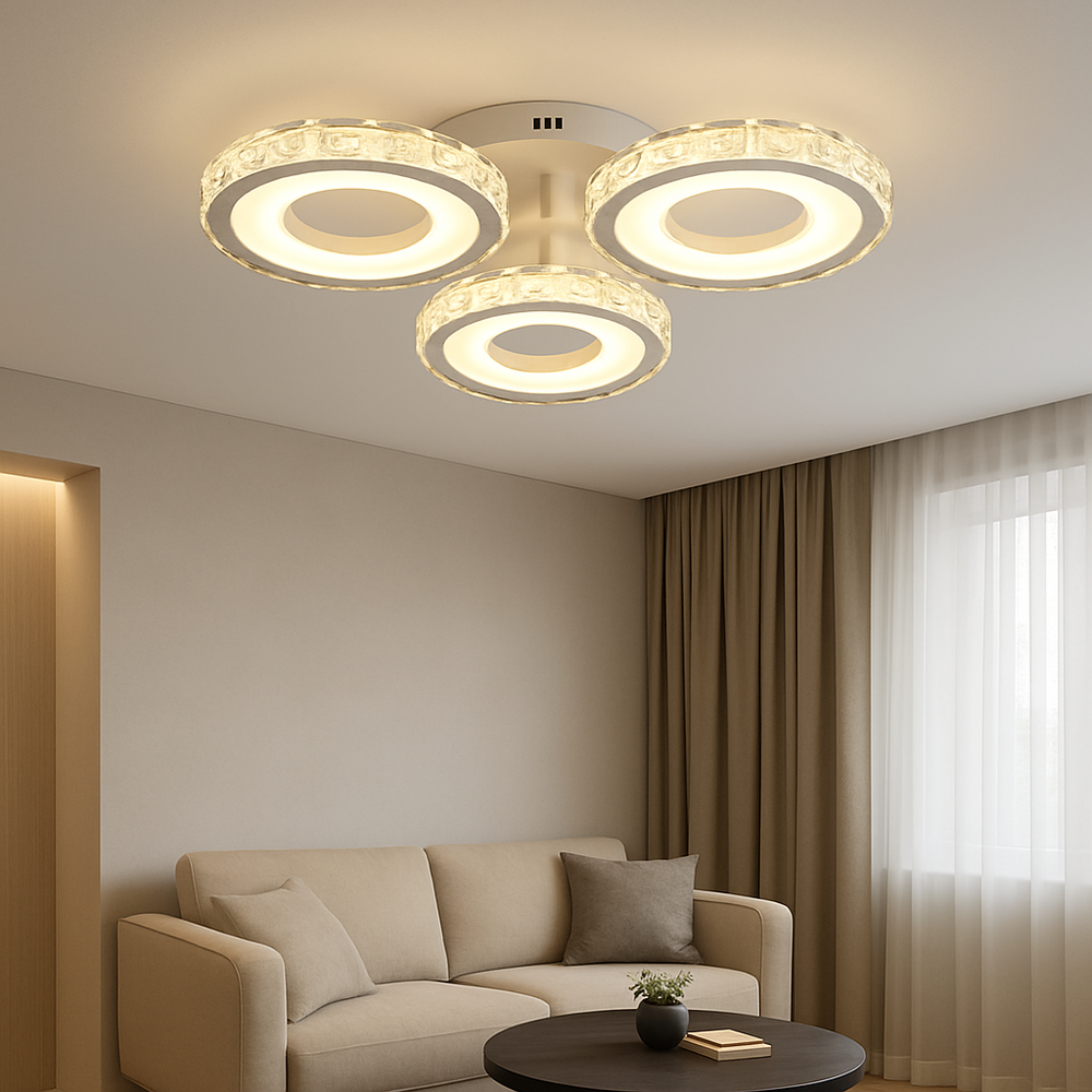 lustra LED 19373/3WH+CR 72W lumina reglabila 3000–6500K cu telecomanda, ideala pentru living modern cu iluminare eleganta si eficienta