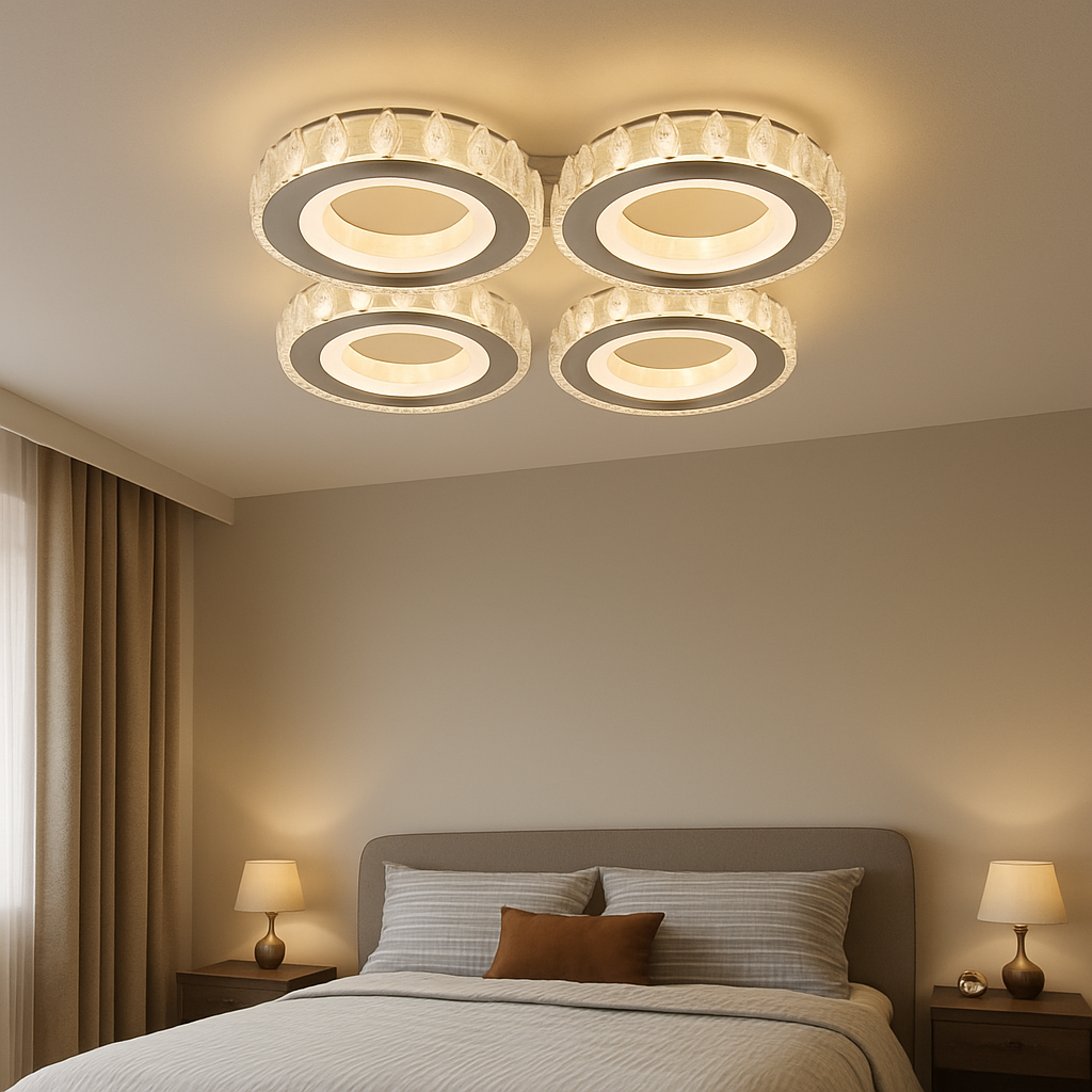 Lustra LED 19373/4WH+CR 96W cu telecomanda, ideala pentru dormitoare moderne unde se doreste lumina reglabila pentru confort si atmosfera relaxanta.