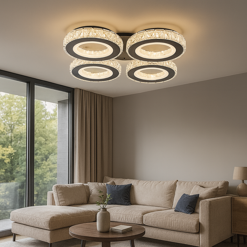 Lustra LED 19373/4WH+CR 96W cu lumina reglabila si telecomanda, potrivita pentru livinguri moderne ce necesita iluminare eficienta si eleganta.