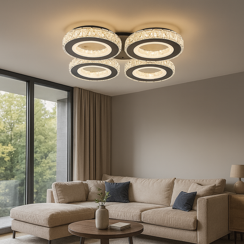 Lustra LED 19373/4WH+CR 96W cu lumina reglabila si telecomanda, potrivita pentru livinguri moderne ce necesita iluminare eficienta si eleganta.
