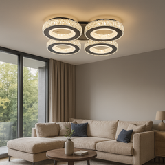 Lustra LED 19373/4WH+CR 96W cu lumina reglabila si telecomanda, potrivita pentru livinguri moderne ce necesita iluminare eficienta si eleganta.