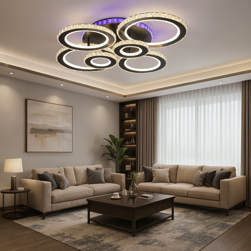 Lustra LED 19373/4+2BK+CR 240W cu telecomanda si lumina reglabila, ideala pentru livinguri moderne si luminoase.