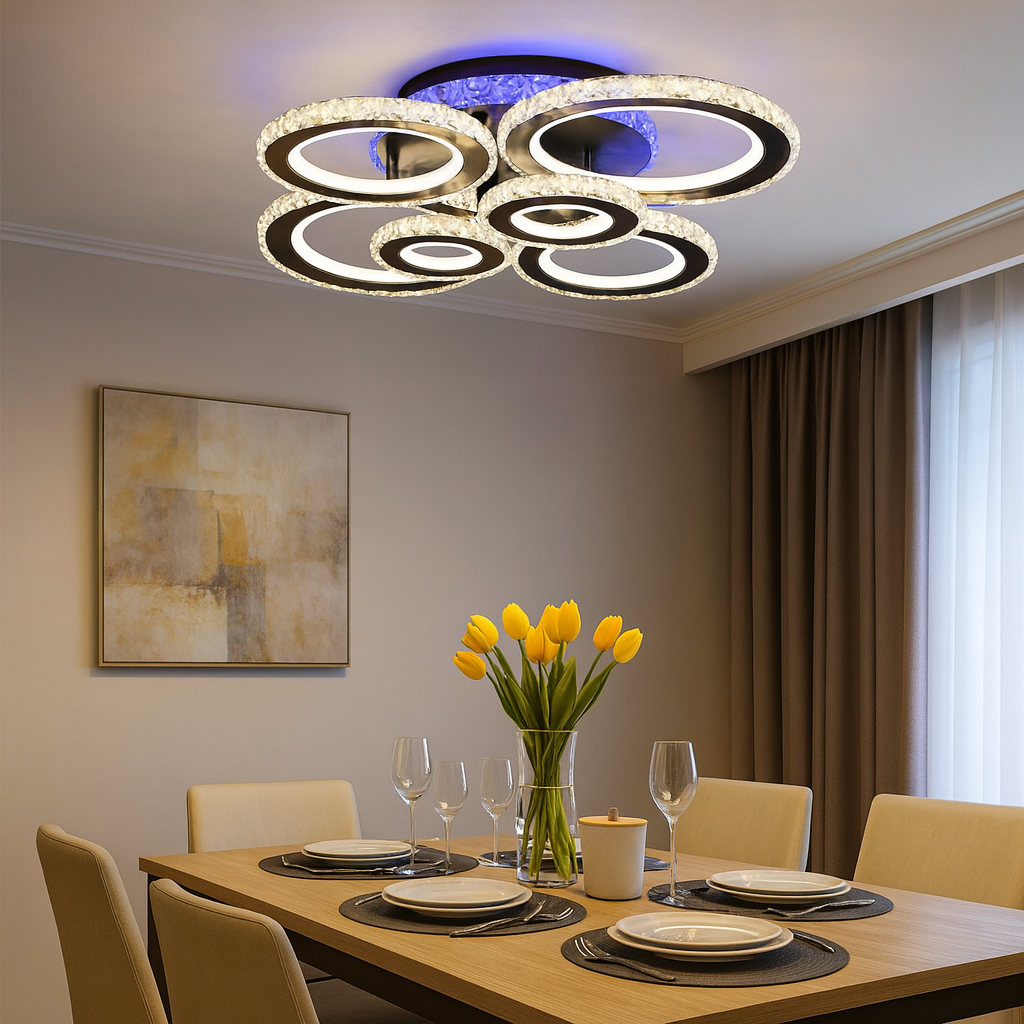 Lustra LED 19373/4+2BK+CR 240W cu telecomanda, potrivita pentru zona de dining, oferind lumina reglabila si atmosfera moderna.