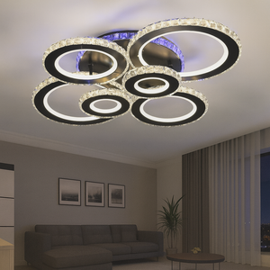 Lustra LED 19373/4+2BK+CR rotunda negru crom RGB cu cristale si telecomanda