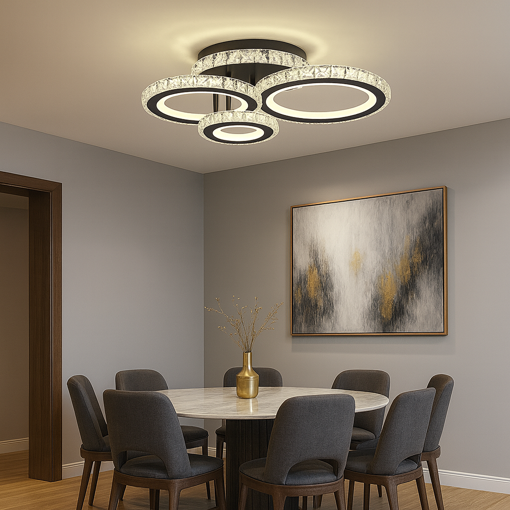 Lustra LED 19375/4BK 134W cu lumina reglabila, perfecta pentru zona de dining moderna ce necesita iluminare clara si control facil prin telecomanda.