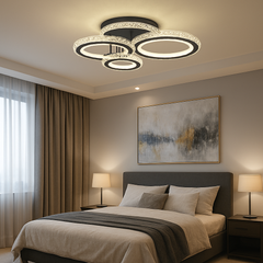 Lustra LED 19375/4BK 134W cu reglaj 3000–6500K si telecomanda, potrivita pentru dormitoare moderne unde se doreste lumina adaptabila si confort vizual.
