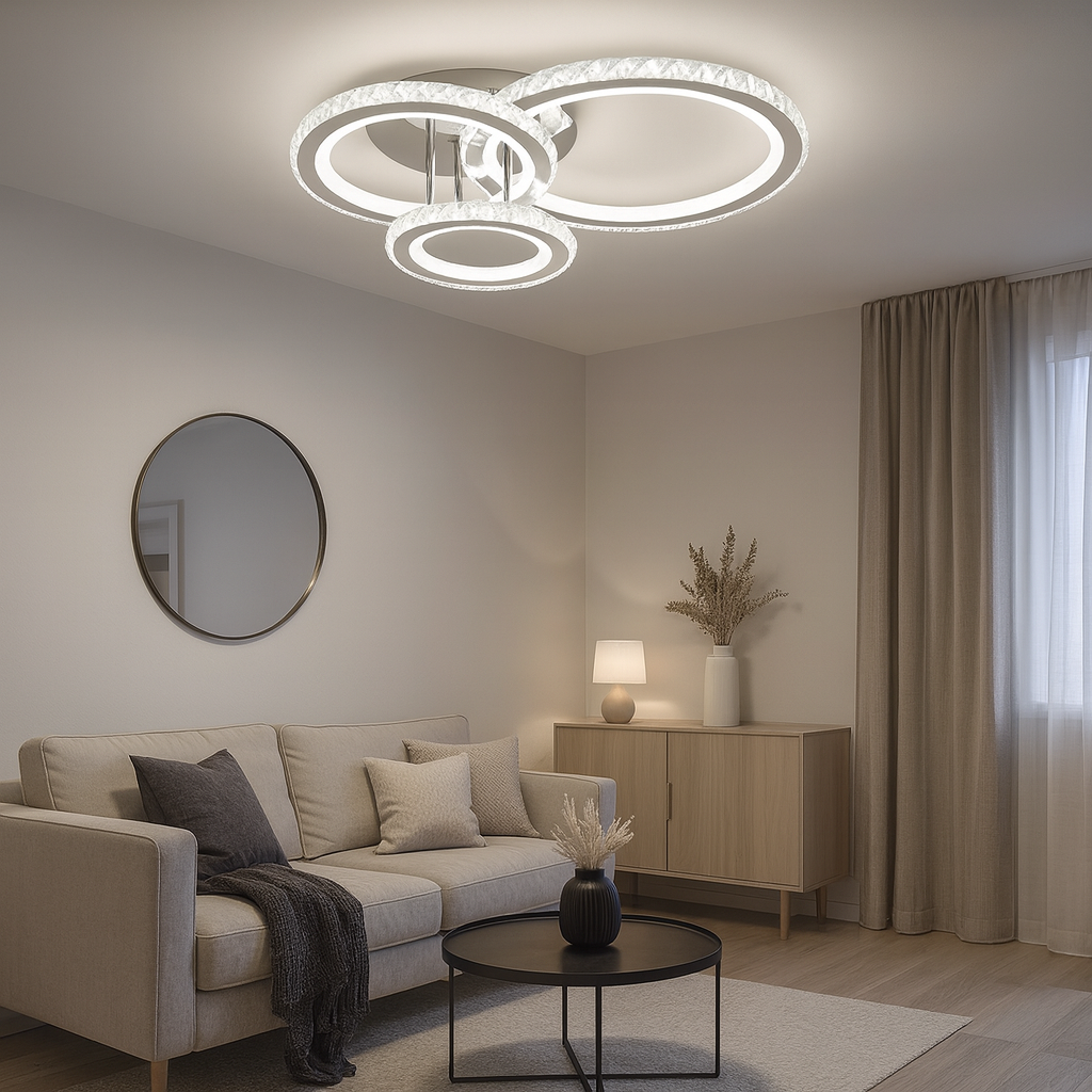 Lustra LED 19375D/4CZ 134W cu lumina reglabila si telecomanda, ideala pentru livinguri moderne ce necesita iluminare puternica si aspect elegant.