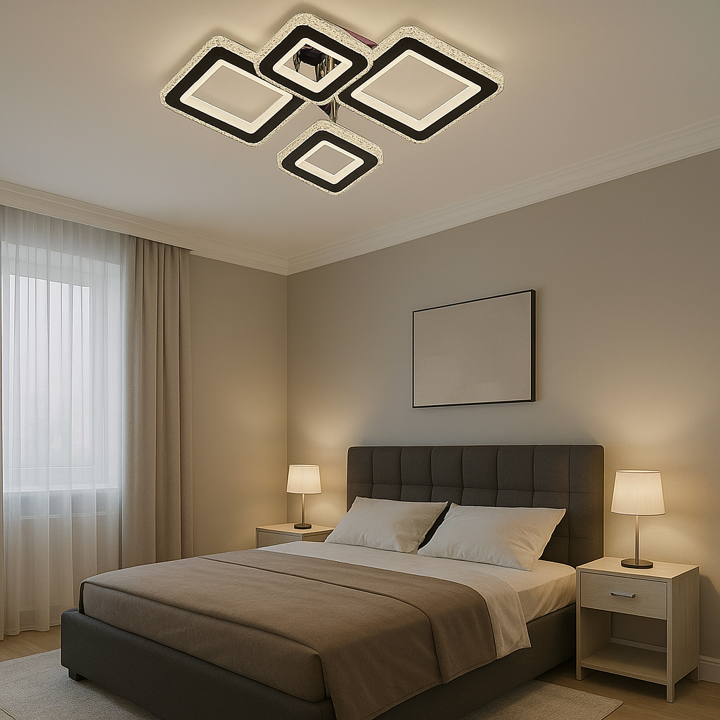 Lustra LED 19376/2+2 162W cu reglaj 3000–6500K si telecomanda, potrivita pentru dormitoare moderne ce necesita lumina adaptabila si confortabila.