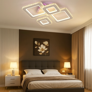 Lustra LED moderna patrata alb-crom 162W cu telecomanda 19376/2+2
