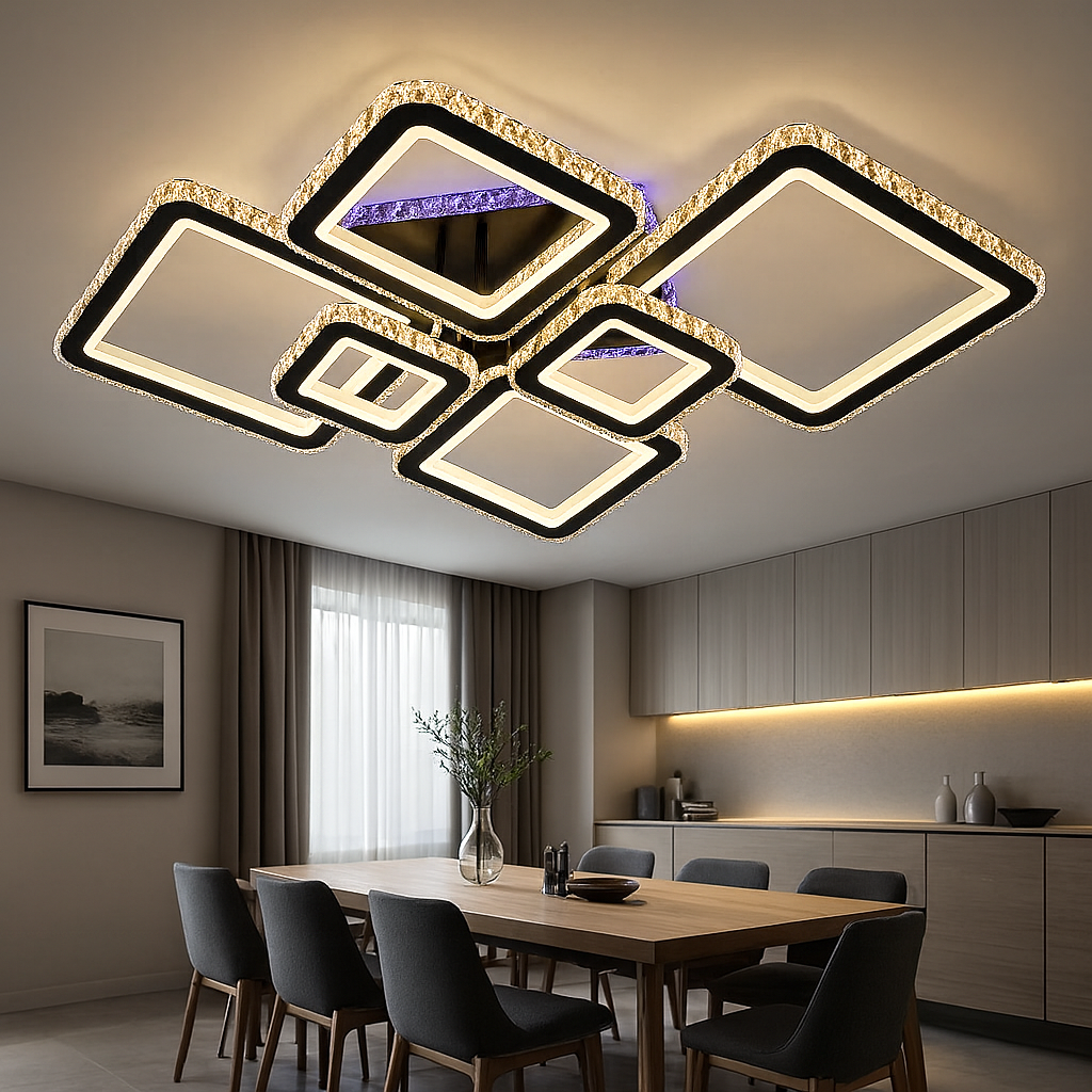 Lustra LED 288W cu lumina reglabila, perfecta pentru zone de dining spatioase ce necesita iluminare puternica si atmosfera ajustabila.