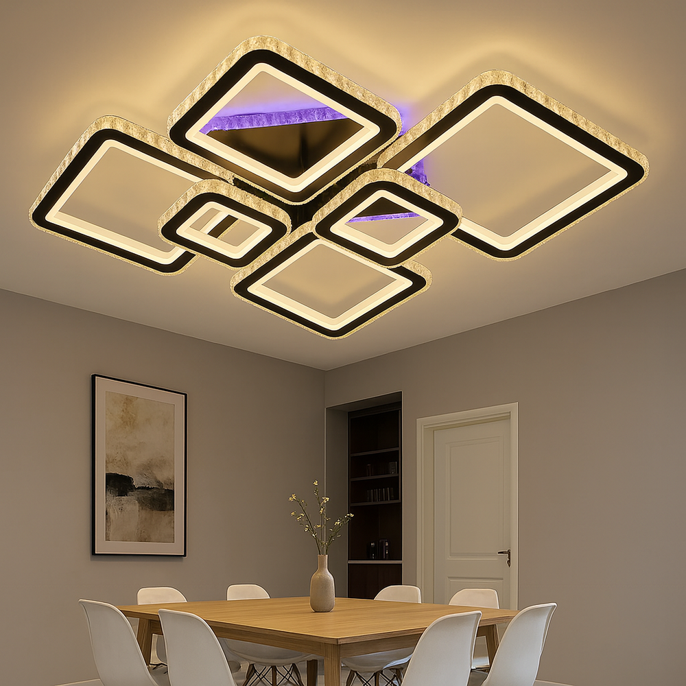 Lustra LED 288W cu lumina reglabila, perfecta pentru zone de dining spatioase ce necesita iluminare puternica si atmosfera ajustabila.