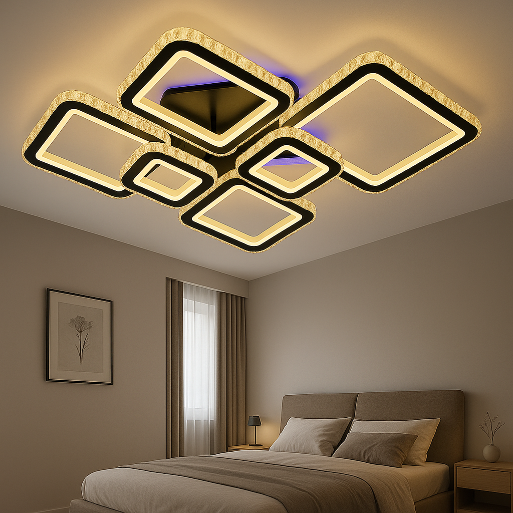 Lustra LED 288W cu reglaj 3000–6500K si telecomanda, potrivita pentru dormitoare moderne ce necesita lumina adaptabila si confort vizual ridicat.