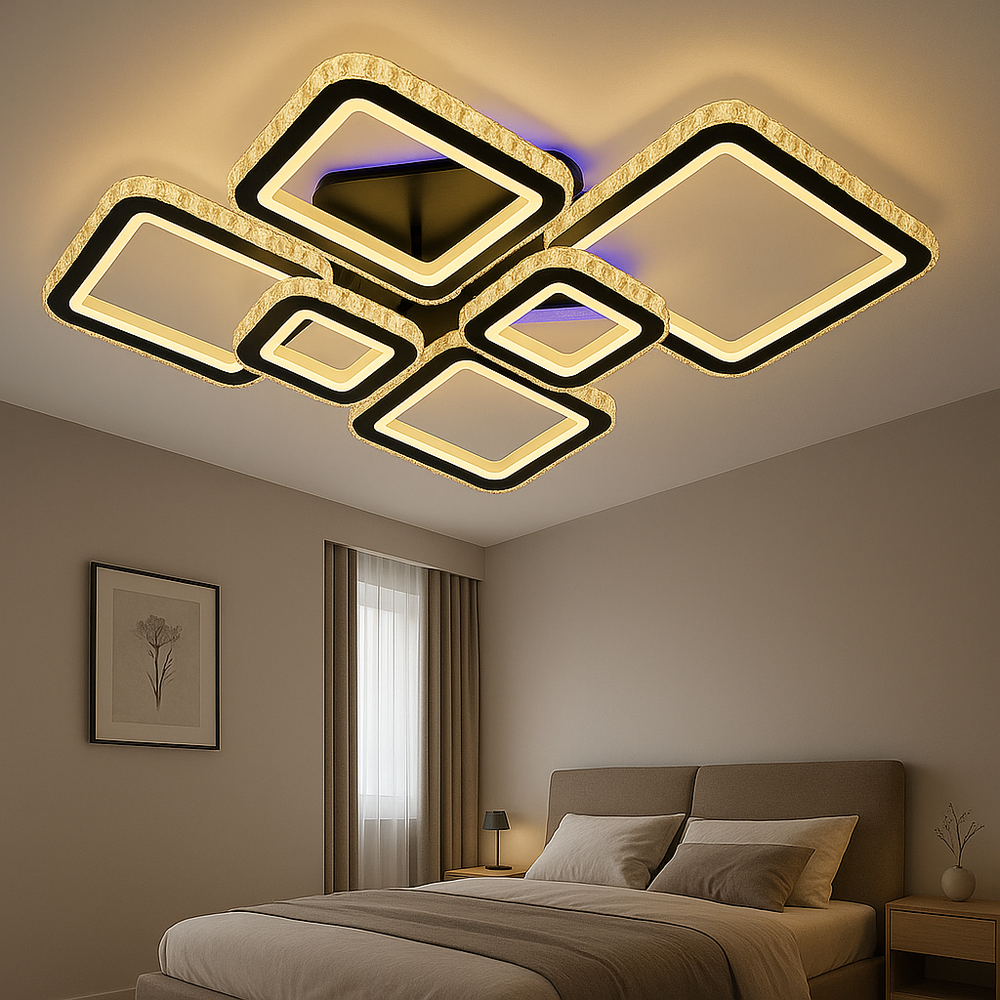 Lustra LED 288W cu reglaj 3000–6500K si telecomanda, potrivita pentru dormitoare moderne ce necesita lumina adaptabila si confort vizual ridicat.