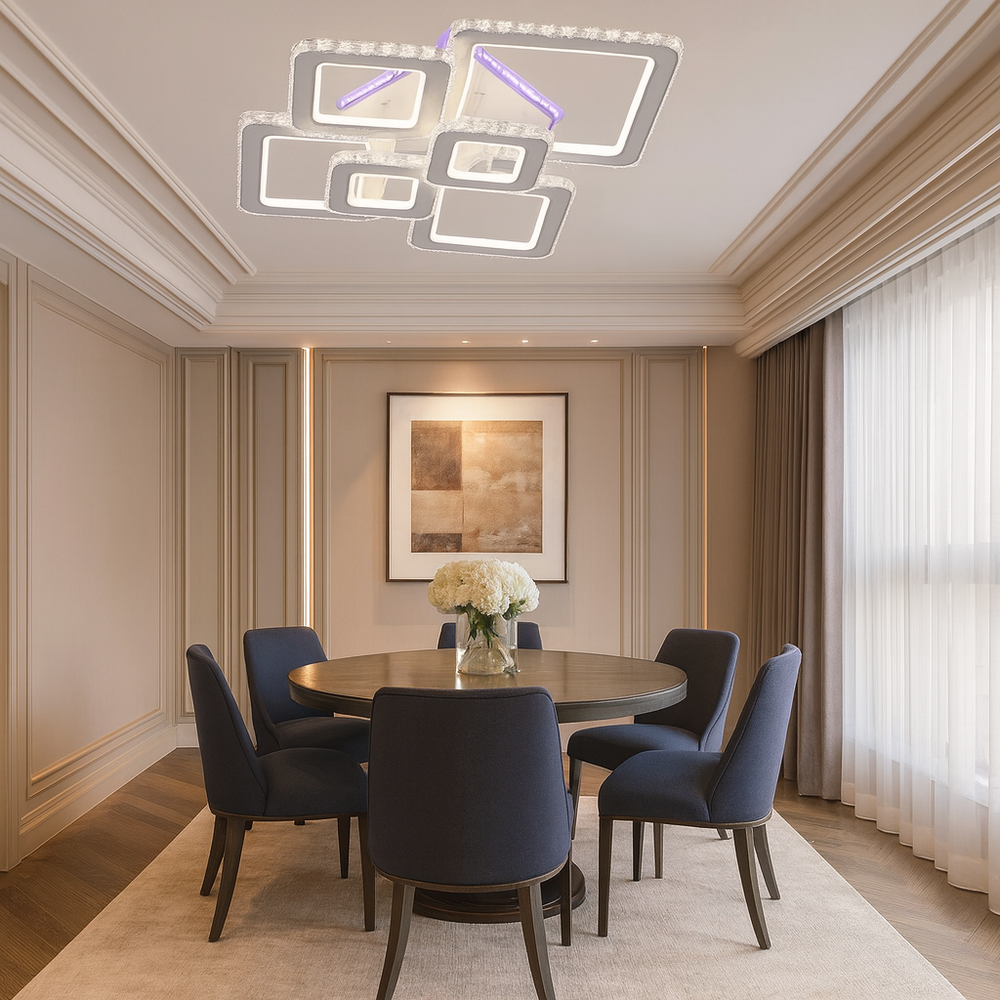 Lustra LED 288W cu lumina reglabila 3000–6500K, ideala pentru zone de dining spatioase unde este necesara iluminare puternica si atmosfera ajustabila.