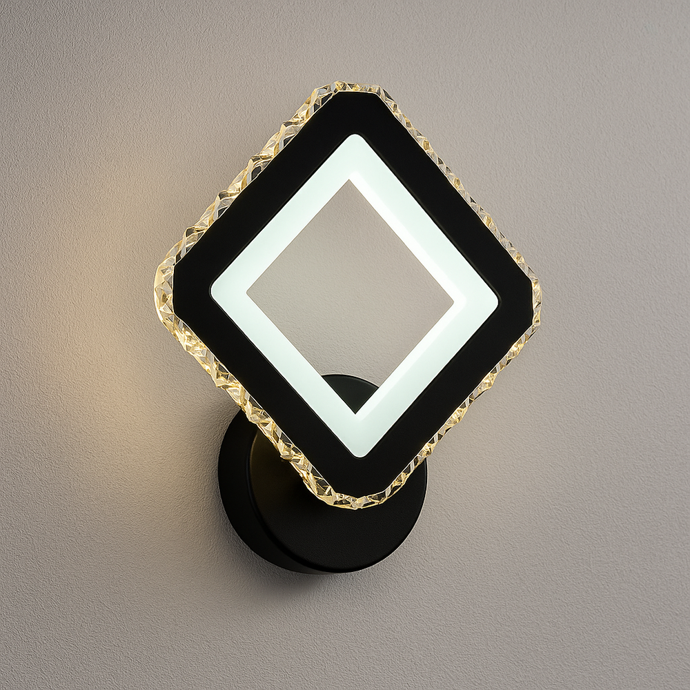 Aplica LED 19376/1W Negru+Crom 26W, montata in dormitor modern, lumina reglabila pentru ambient elegant si discret