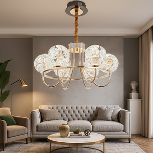 Candelabru LED cristal rotund auriu cu 6 globuri de sticla – model 3321-6 GD