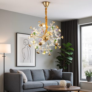 Candelabru sferic auriu cu cristale colorate 50 cm model 5562-500Gold