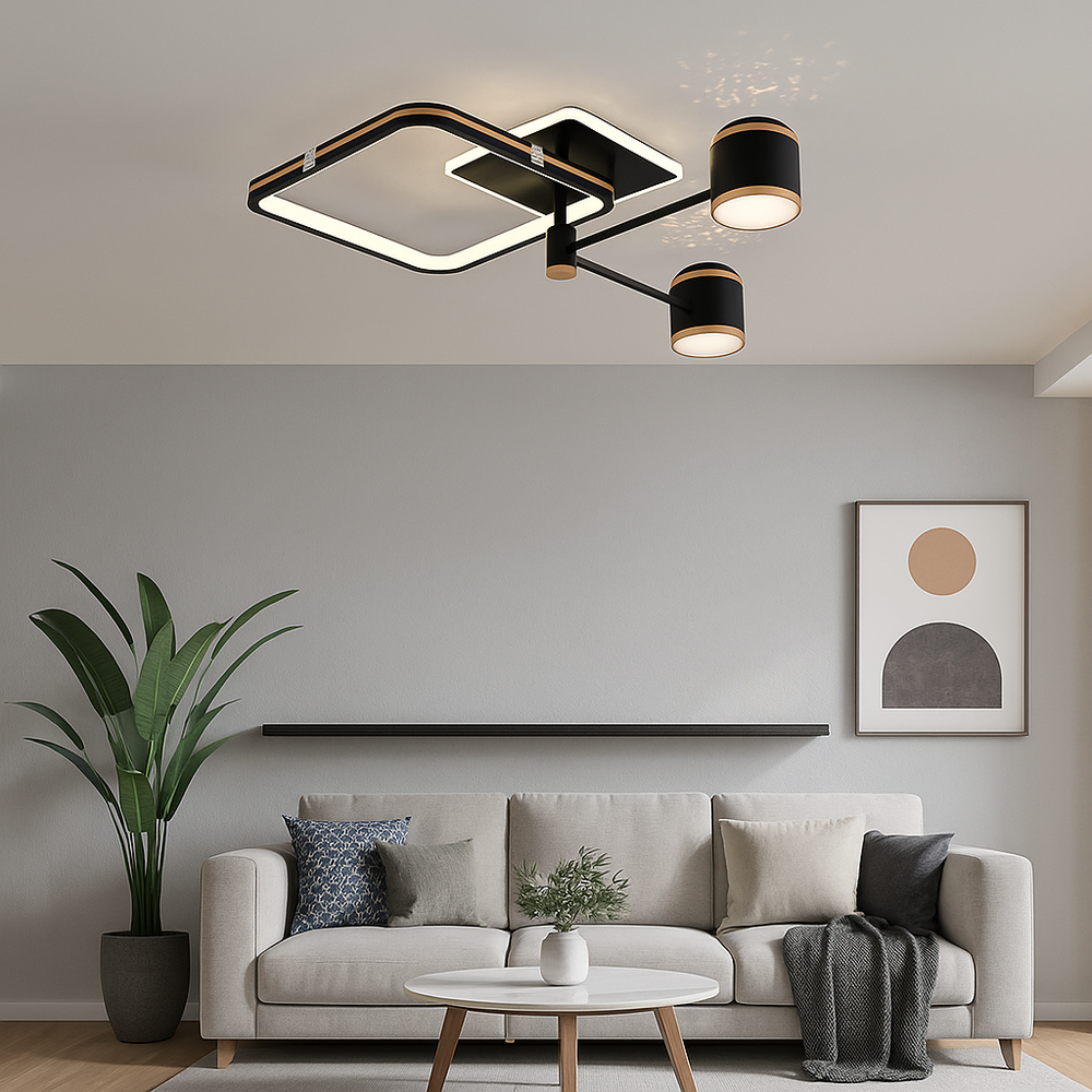 Lustra Led 51Cm 88W cu LED integrat negru pentru dormitor living hol bucatarie birou plafoniera LED moderna pentru dormitor living hol bucatarie birou design elegant cu telecomanda