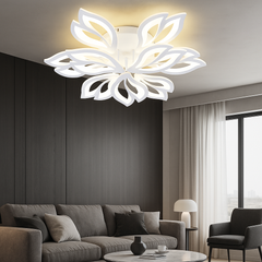 Lustra LED 19250/6+3N WH 160W cu lumina reglabila 3000–6500K si telecomanda, montata intr-un living modern pentru iluminare puternica si clara.