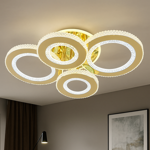 Lustra LED moderna 4 cercuri aurie 148W cu telecomanda 26064/2+2C