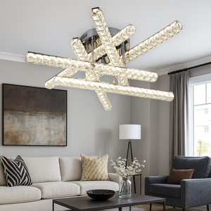 Lustra LED cu Sase Brate cu Cristale JB003-6 168W Alb cu Telecomanda