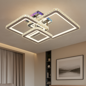 Lustra LED Patrata 7965D 190W RGB cu Cristale Crom cu Telecomanda