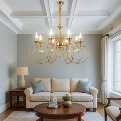 Candelabru clasic cu 8 brate in finisaj cupru antic, oferind lumina calda si eleganta unui living traditional sau rustic.