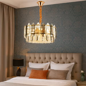 Candelabru rotund auriu cu cristale 40 cm model 20564-400 FGD