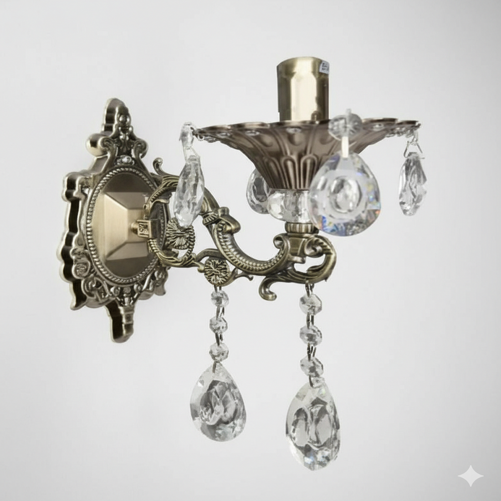 Aplica decorativa 2260/1 bronz antichizat cu cristal si bec E14 pentru living clasic