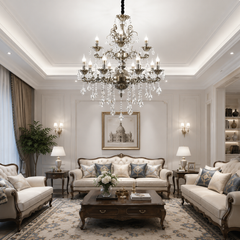 Candelabru Cristal Bronz 2260/8+4 pe Doua Nivele E14
