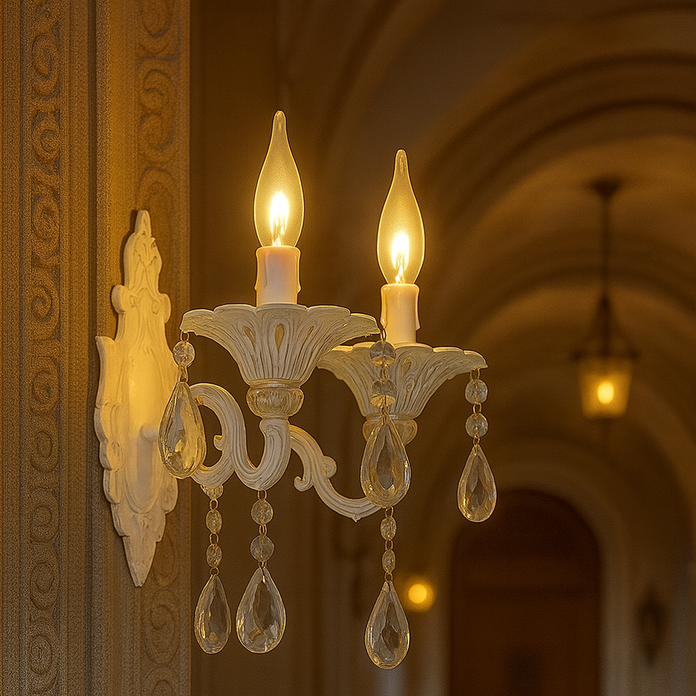 Aplica clasica 9010/2 alb auriu cu 2 becuri E27 pentru hol sau coridor elegant