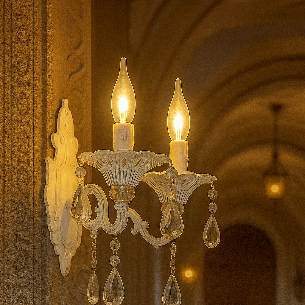 Aplica clasica 9010/2 alb auriu cu 2 becuri E27 pentru hol sau coridor elegant