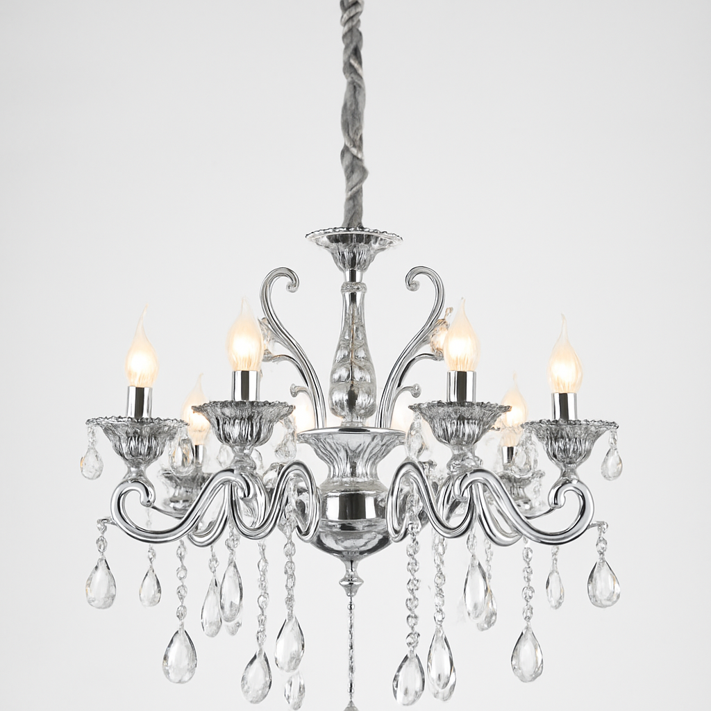 Candelabru decorativ transparent 8 brate finisaj cromat model 2325-8 CH