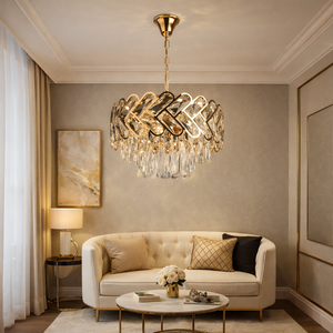 Candelabru cristal rotund auriu 40 cm model 2487/6-400