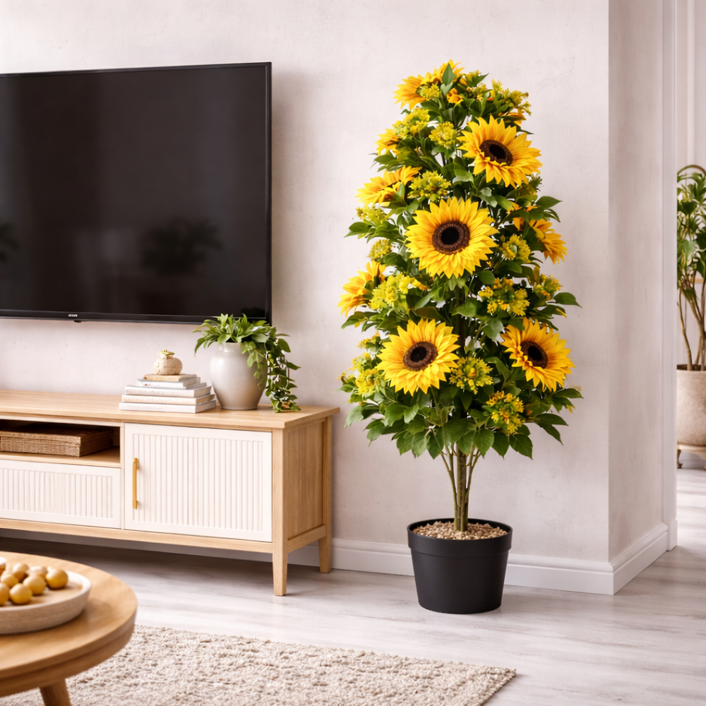 copac artificial cu floarea soarelui 102cm planta decorativa langa perete TV decor living modern