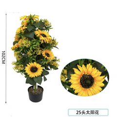 copac artificial cu floarea soarelui 102cm planta decorativa in ghiveci negru png fundal transparent