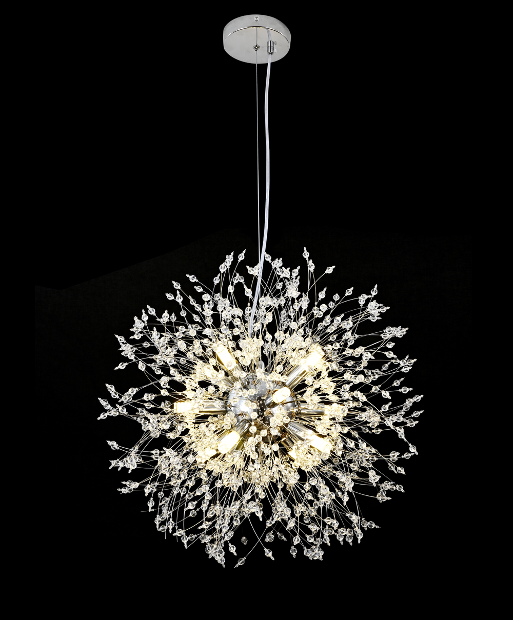 Candelabru LED modern argintiu, 12 surse, forma eleganta Ø550 mm, iluminare puternica pentru living spatios si rafinat.