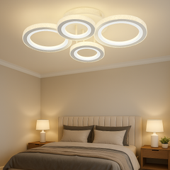 Lustra LED 26032/2+2C WH+CR 150W cu reglaj 3000–6500K si telecomanda, potrivita pentru dormitoare moderne ce necesita lumina adaptabila si finisaj alb-crom.