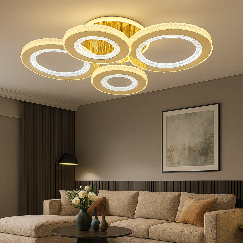 Lustra LED 26064/2+2C TIGD 148W cu telecomanda si lumina 3000–6500K, perfecta pentru livinguri moderne ce necesita iluminare reglabila si stil elegant.