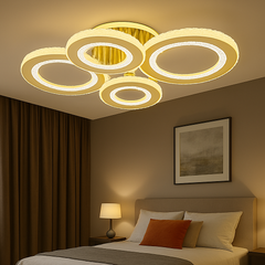 Lustra LED 26064/2+2C TIGD 148W cu lumina reglabila si telecomanda, ideala pentru dormitoare moderne cu iluminare eficienta si stil contemporan.