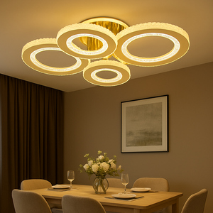 Lustra LED moderna 4 cercuri aurie 148W cu telecomanda 26064/2+2C