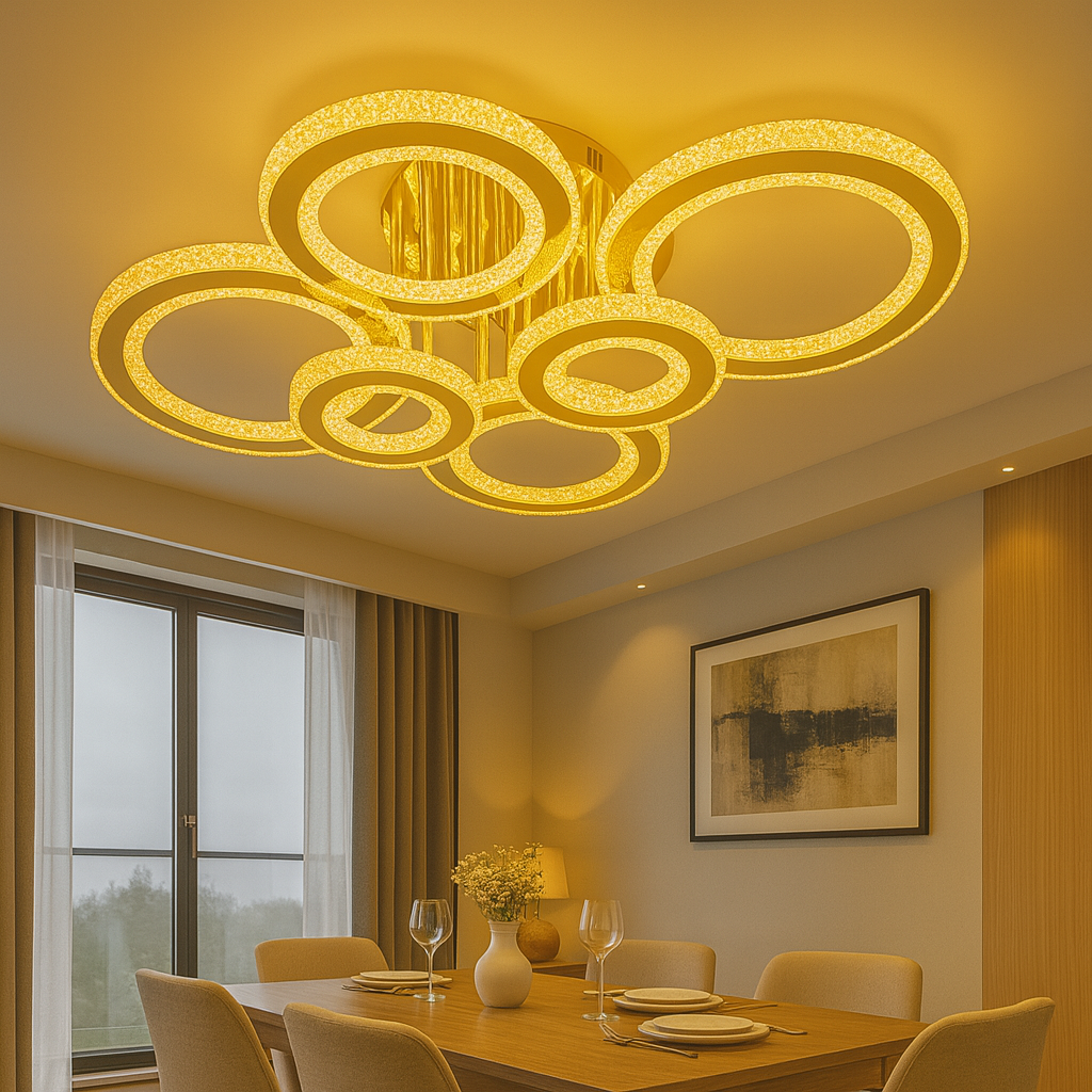 Lustra LED 26064/2+2+2C TIGD 258W cu lumina 3000–6500K si telecomanda, excelenta pentru dining modern cu iluminare puternica si stil elegant.